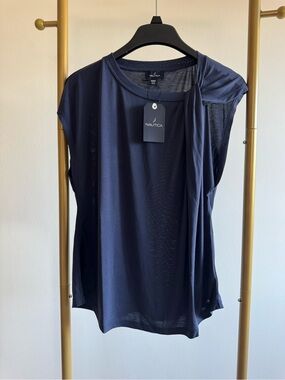 Nautica Dark Navy Cap-Sleeve Tank with Side Drape